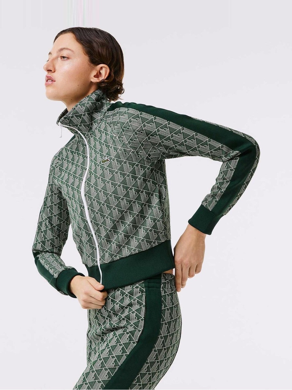 LACOSTE Green Monogram Geometric Track Suit Set Sz 42 jacket / 38 pants M